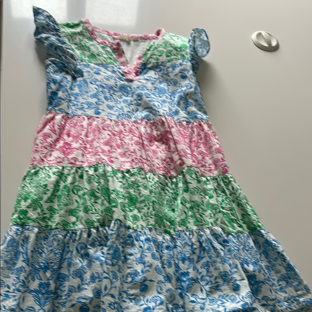 Floral Kids Dress - Pink, Green, and Blue
